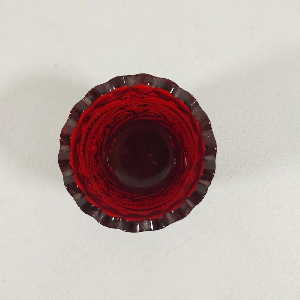 L. G. Wright Eye Winkler Toothpick Holder Ruby Red Scallped Edge 2.75